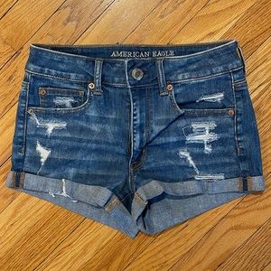 American eagle hi-rise shortie denim shorts.